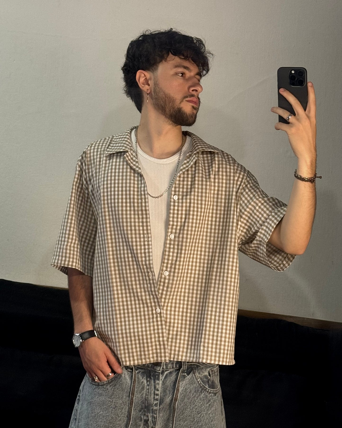 Camisa PLAID Boxy fit Marrón
