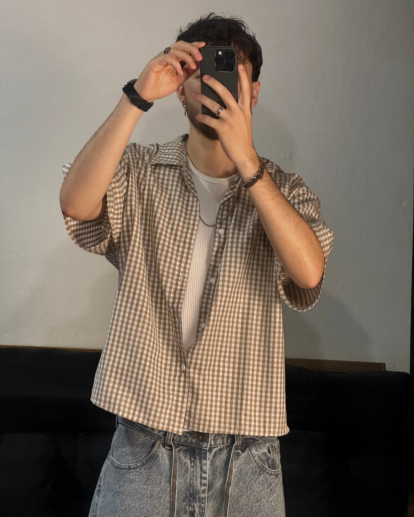 Camisa PLAID Boxy fit Marrón