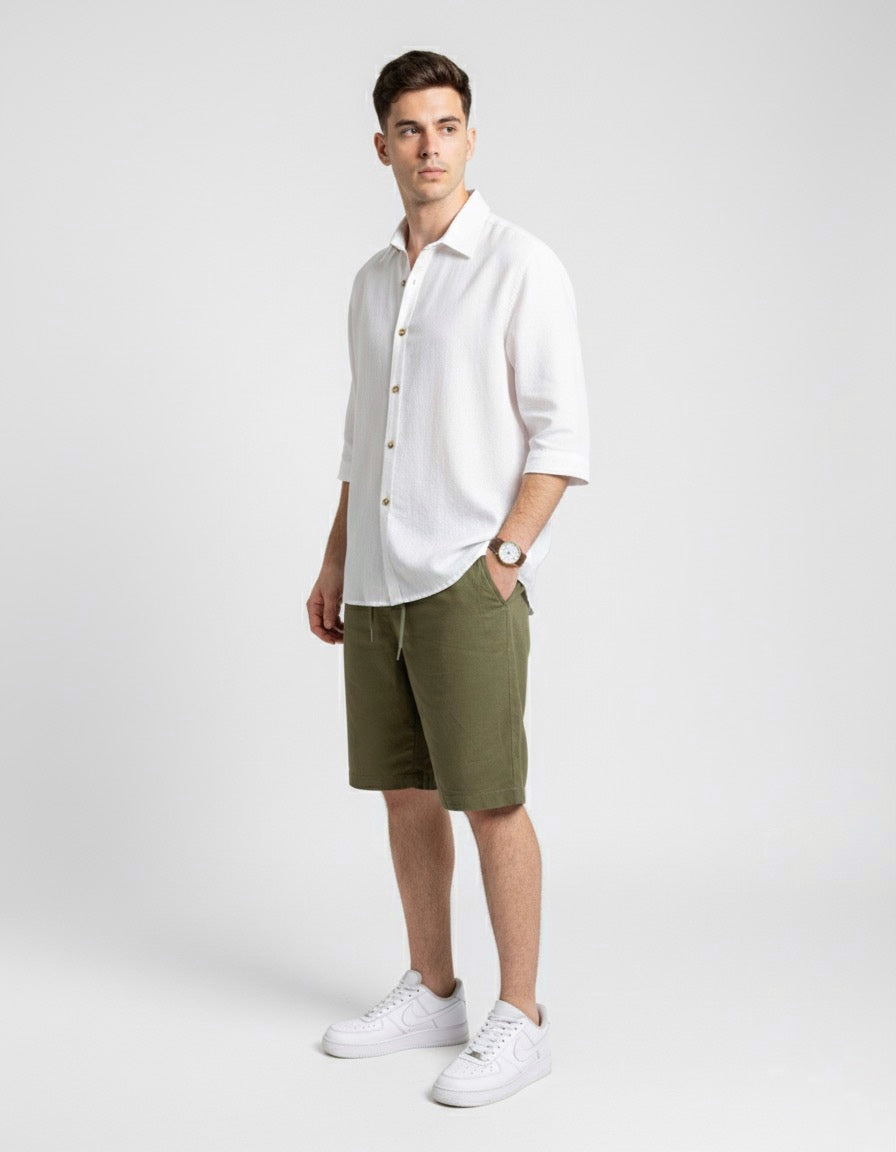 BERMUDA de LINO Verde Oscuro