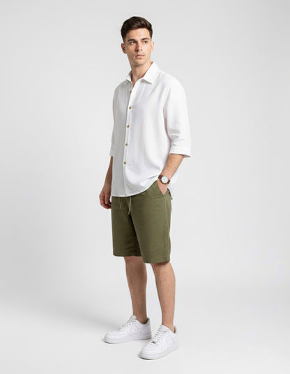 BERMUDA de LINO Verde Oscuro